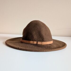100% Wool Brown Wide Brim Hat with Tan Band